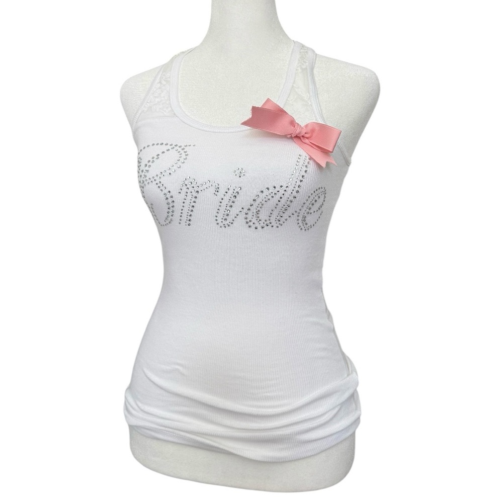 Bride Cotton & Lace Pink Bow Racerback Tank Top